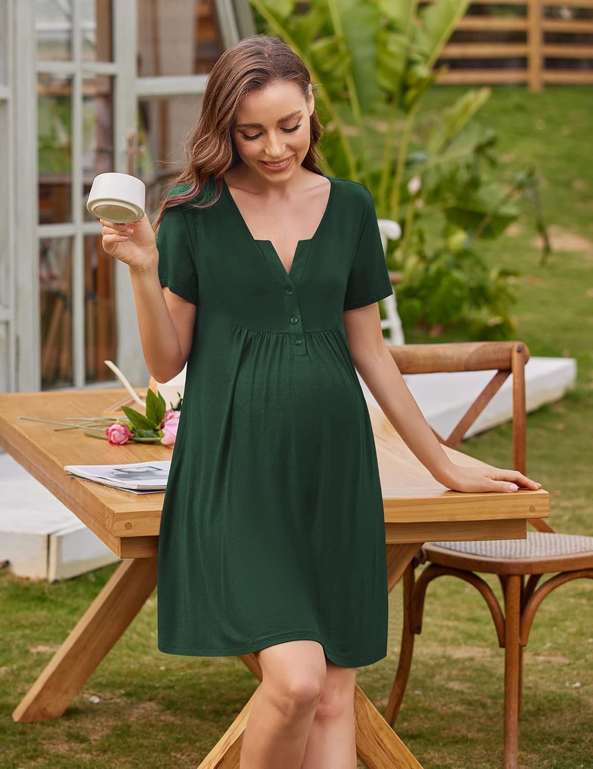 image:imageEkouaer Labor and Delivery Gown Maternity Nursing Nightgown BreastfeedingDark Green