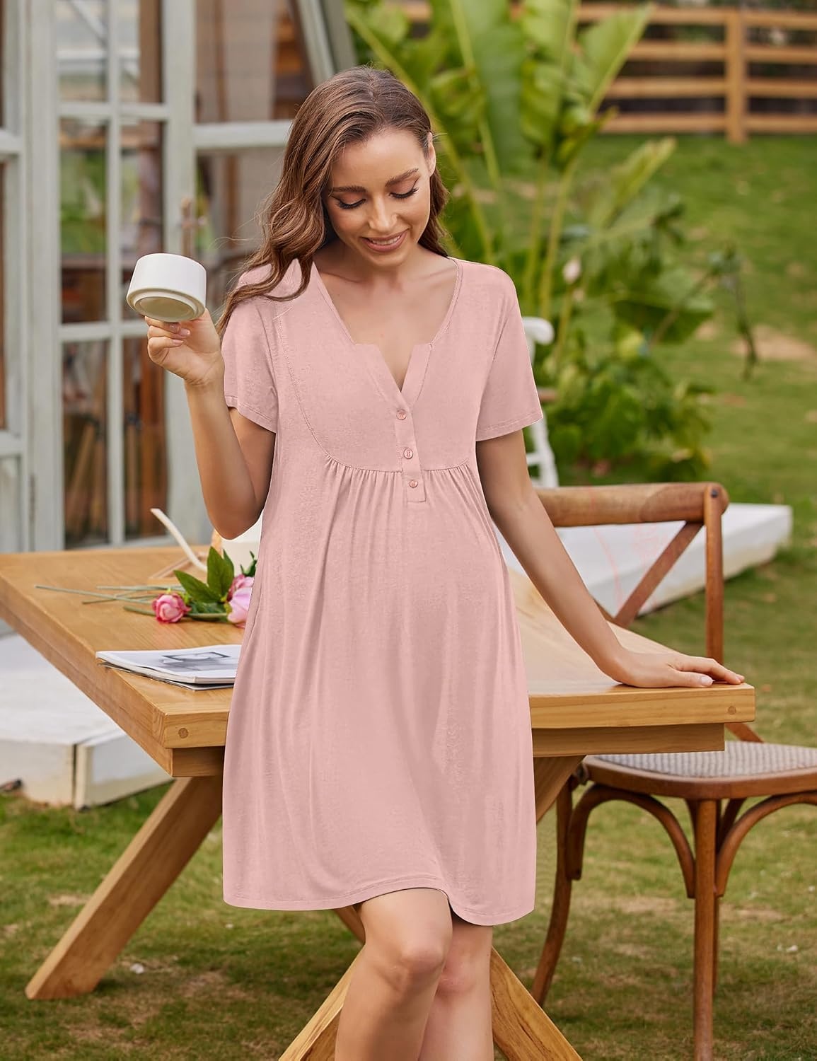 image:imageEkouaer Labor and Delivery Gown Maternity Nursing Nightgown BreastfeedingMisty Rose