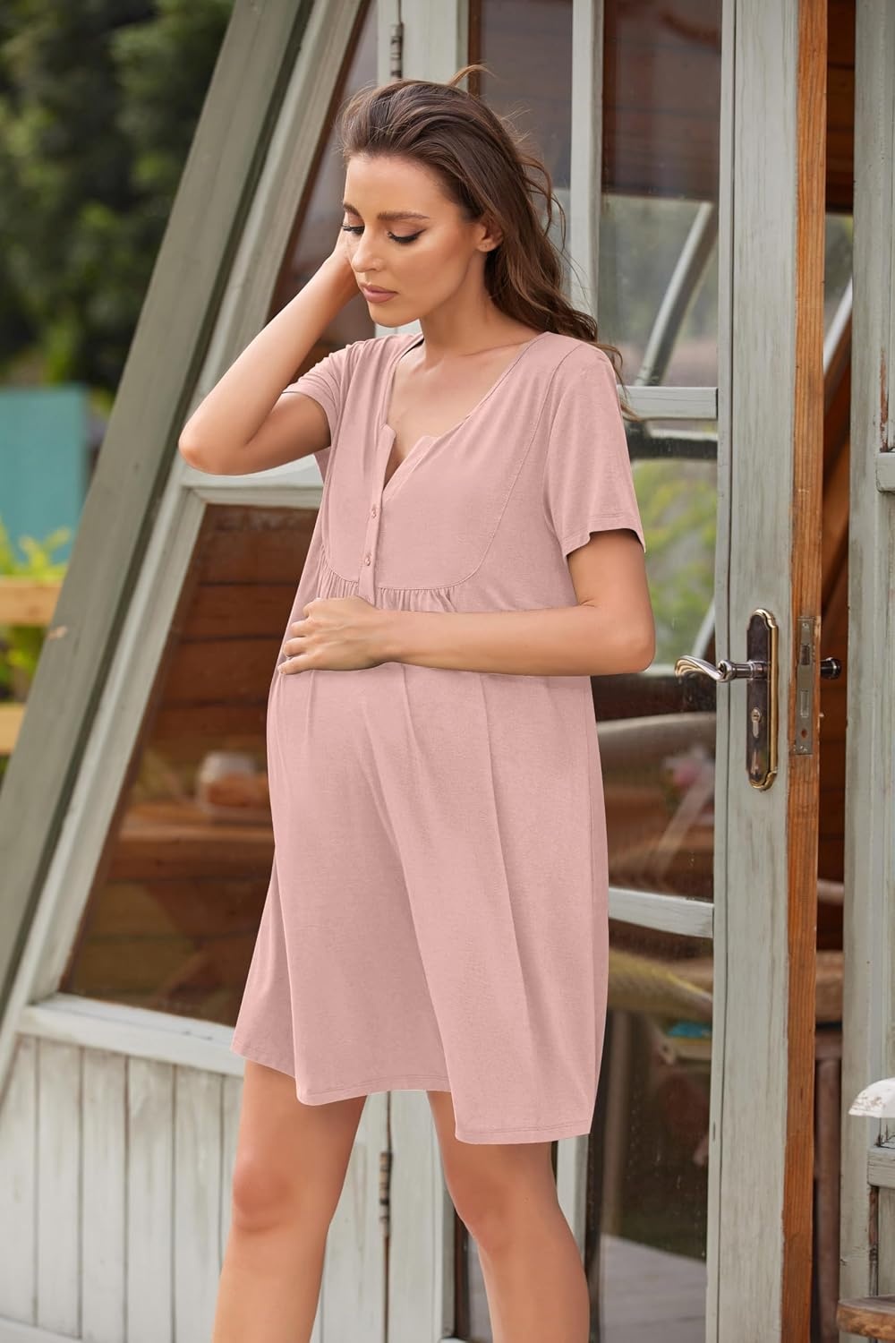 image:imageEkouaer Labor and Delivery Gown Maternity Nursing Nightgown BreastfeedingMisty Rose