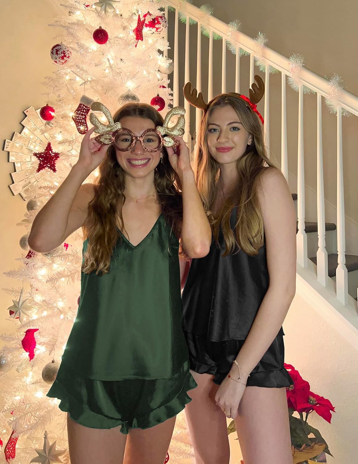 image:imageEkouaer Satin Pajama Set for Women Silk Pjs Sets Camisole Top and ShortsArmy Green
