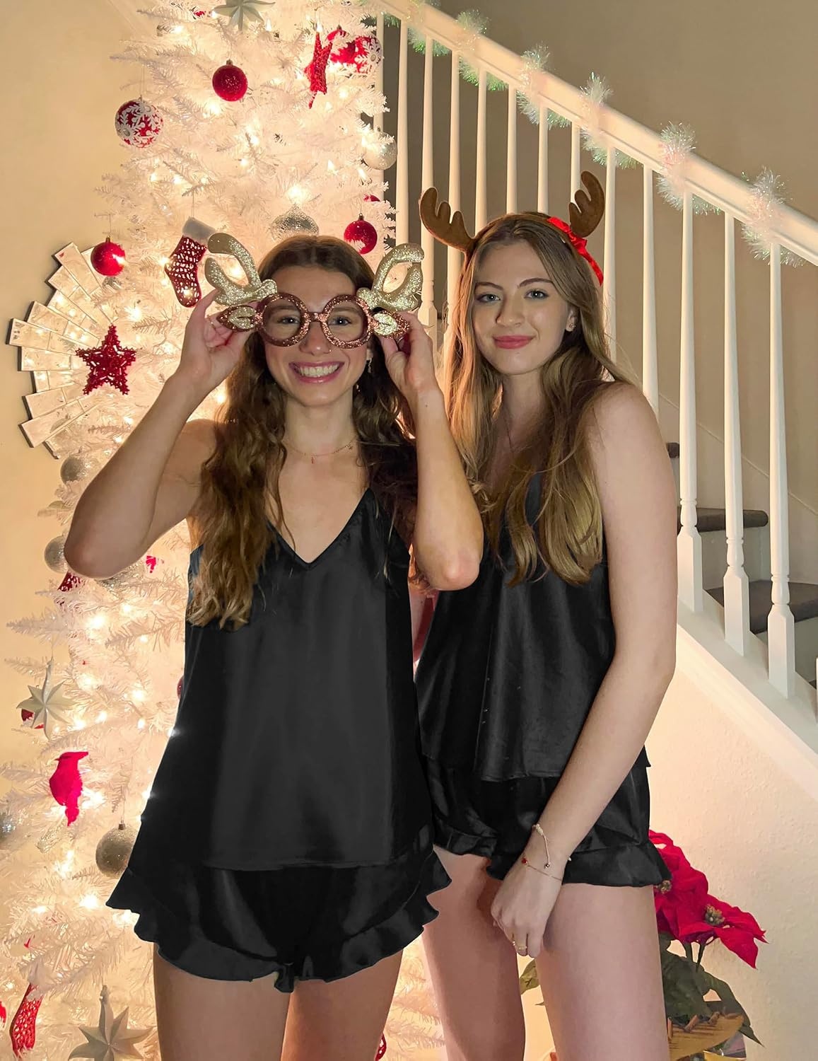 image:imageEkouaer Satin Pajama Set for Women Silk Pjs Sets Camisole Top and ShortsBlack