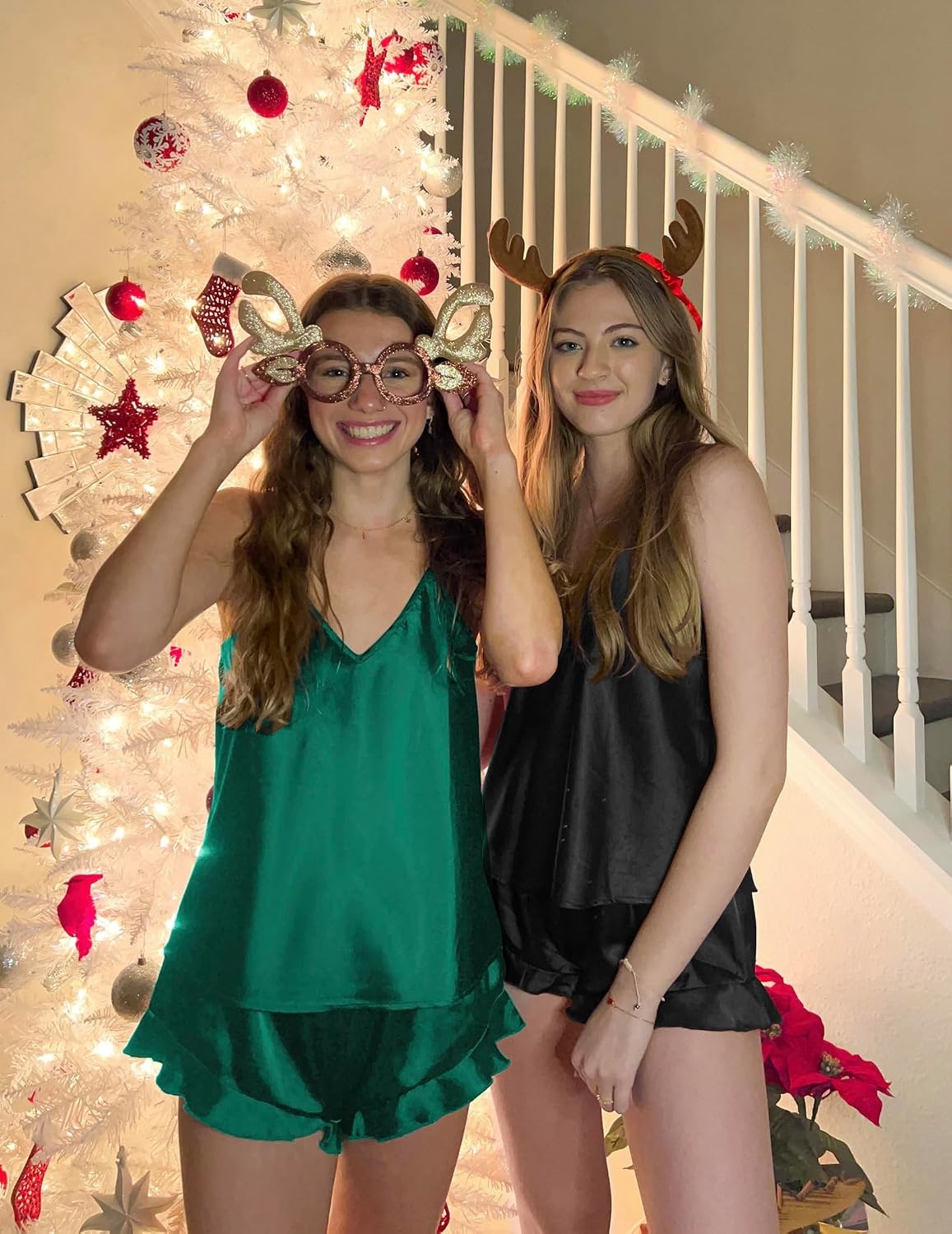 image:imageEkouaer Satin Pajama Set for Women Silk Pjs Sets Camisole Top and ShortsDark Green