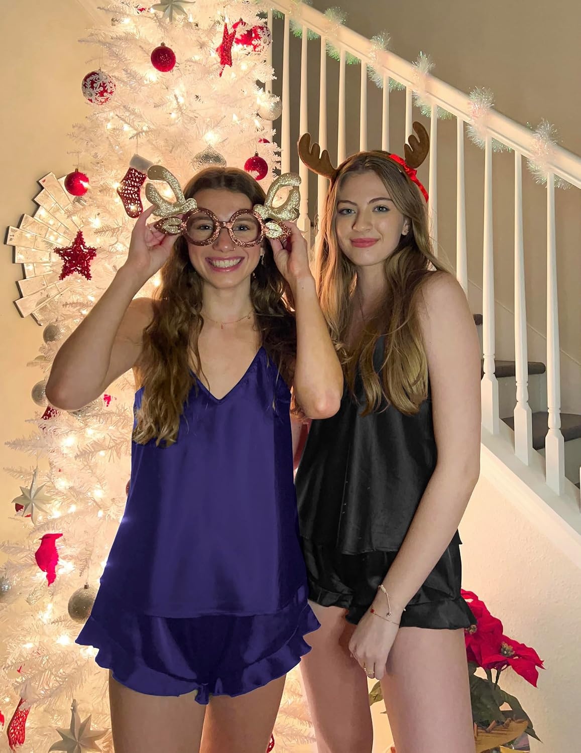 image:imageEkouaer Satin Pajama Set for Women Silk Pjs Sets Camisole Top and ShortsNavy Blue