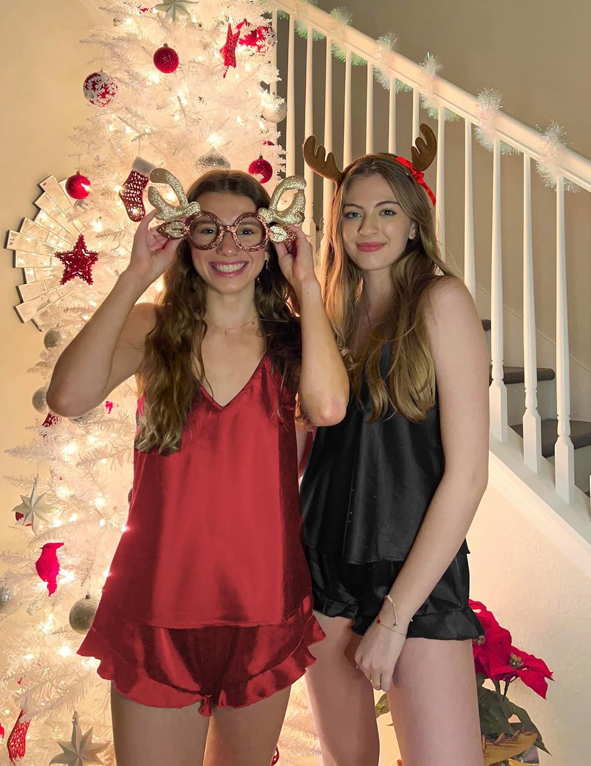 image:imageEkouaer Satin Pajama Set for Women Silk Pjs Sets Camisole Top and ShortsRed