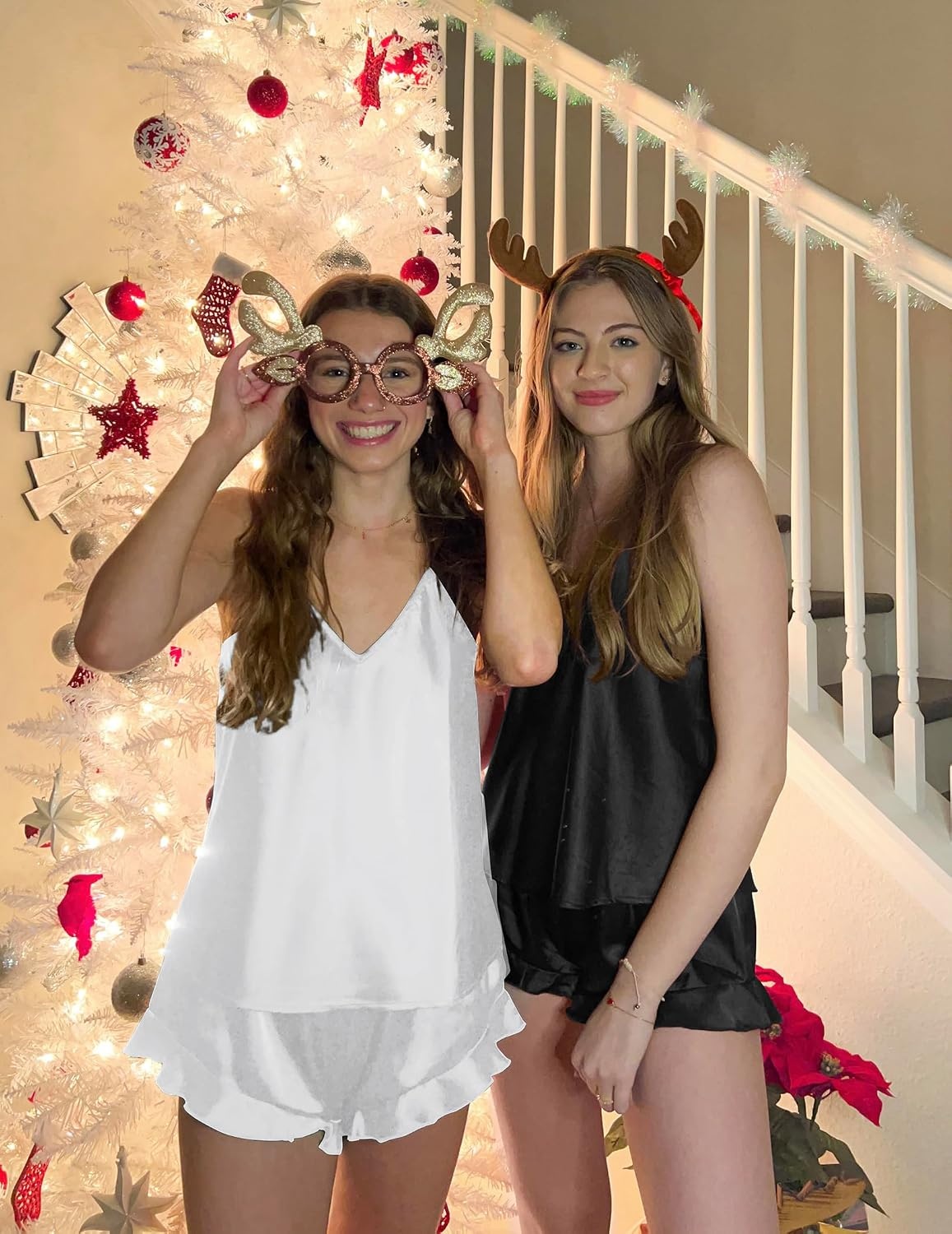 image:imageEkouaer Satin Pajama Set for Women Silk Pjs Sets Camisole Top and ShortsWhite