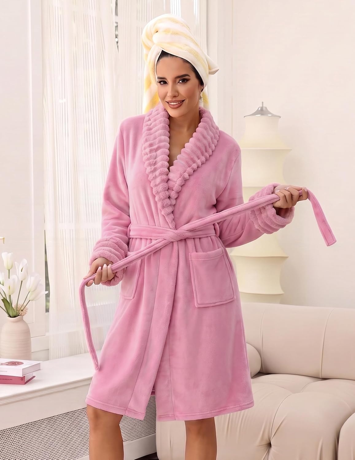 image:imageEkouaer Soft Robes for Women FluffyWarm Fleece RobeCozy Plush BathrobeA Pink