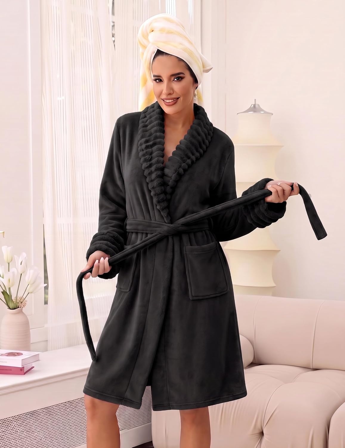 image:imageEkouaer Soft Robes for Women FluffyWarm Fleece RobeCozy Plush BathrobeBlack