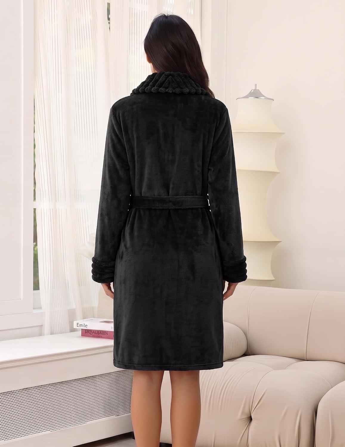 image:imageEkouaer Soft Robes for Women FluffyWarm Fleece RobeCozy Plush BathrobeBlack