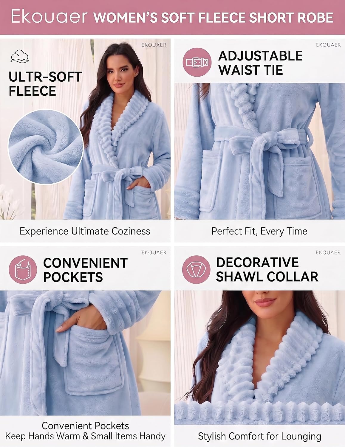 image:imageEkouaer Soft Robes for Women FluffyWarm Fleece RobeCozy Plush BathrobeLight Blue