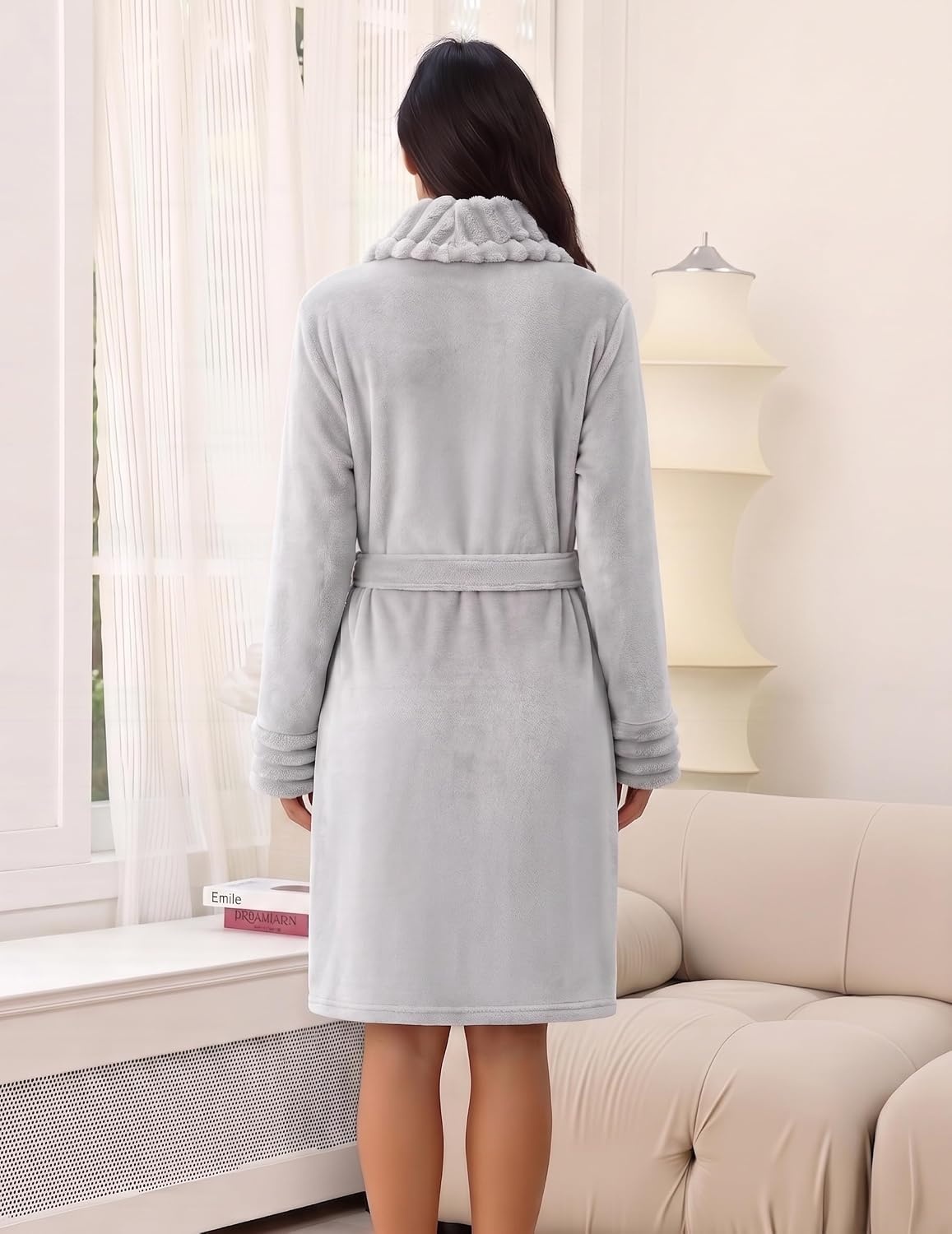 image:imageEkouaer Soft Robes for Women FluffyWarm Fleece RobeCozy Plush BathrobeLight Grey