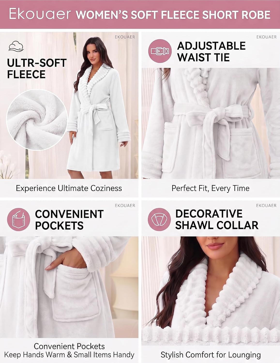 image:imageEkouaer Soft Robes for Women FluffyWarm Fleece RobeCozy Plush BathrobeWhite