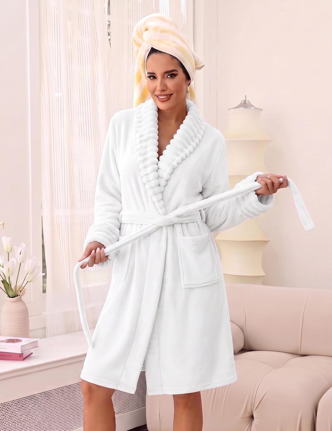 image:imageEkouaer Soft Robes for Women FluffyWarm Fleece RobeCozy Plush BathrobeWhite
