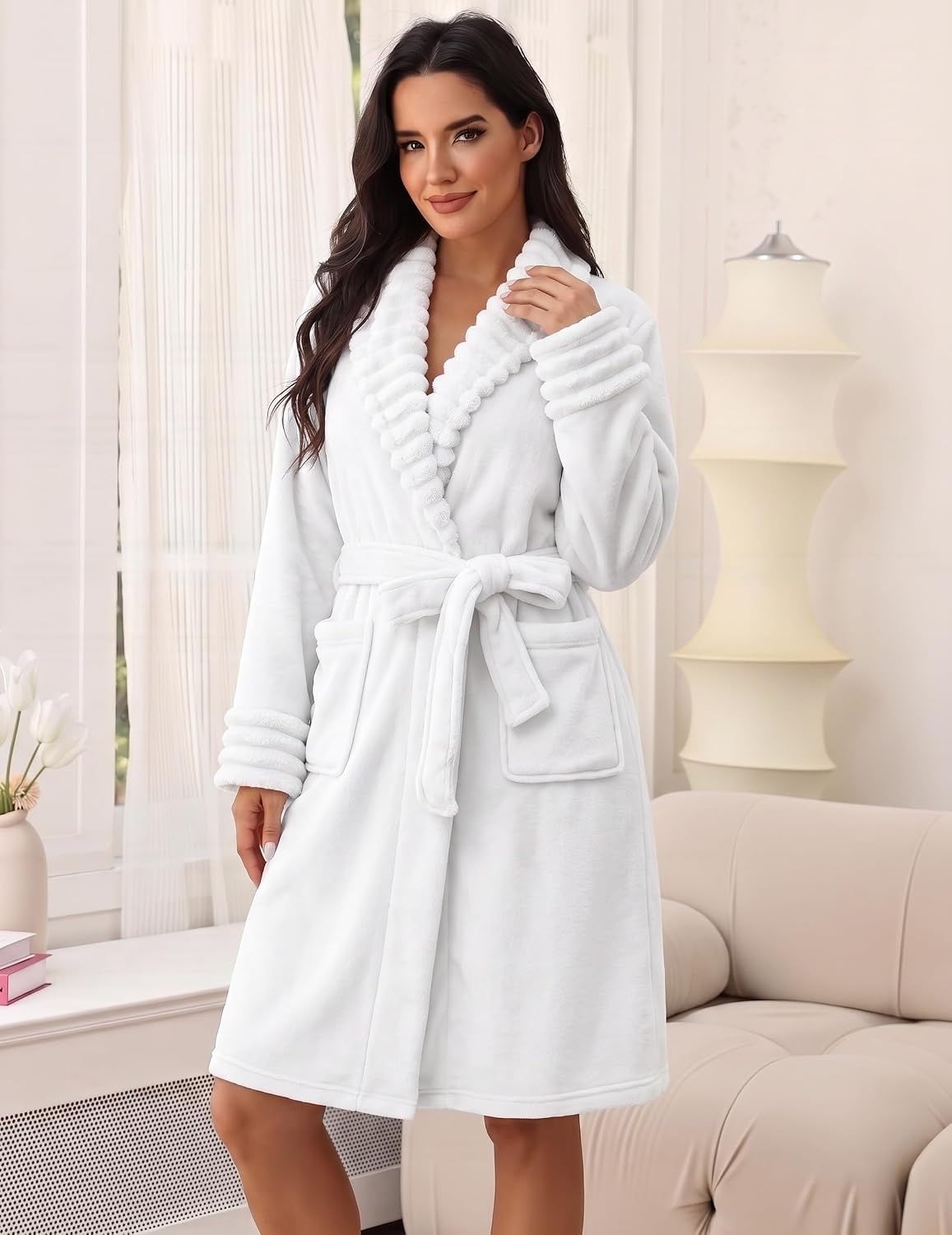image:imageEkouaer Soft Robes for Women FluffyWarm Fleece RobeCozy Plush BathrobeWhite