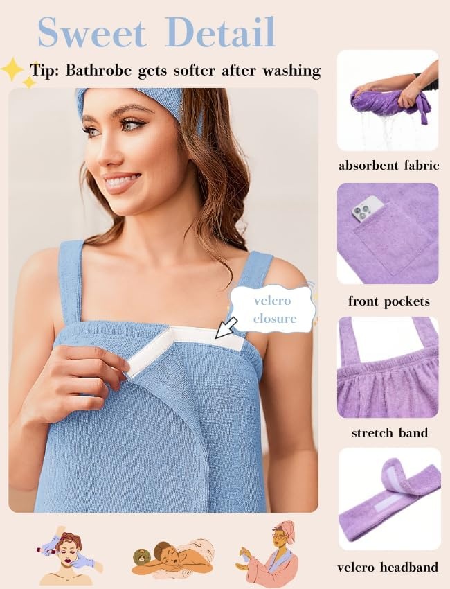 image:imageEkouaer Towel Robe for Women Short Spa Bath Wrap Towel Wrap Shower RobeLight Blue