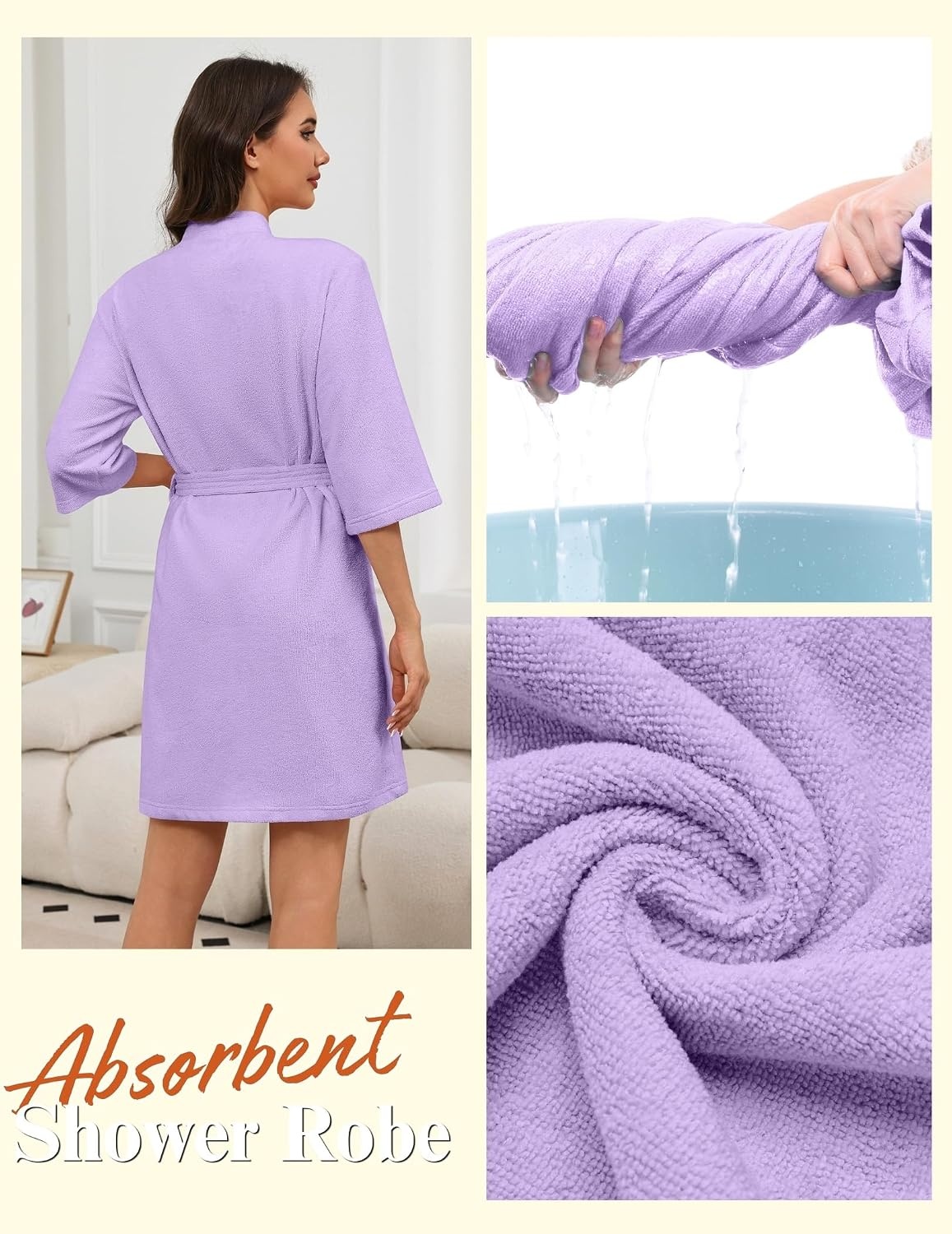 image:imageEkouaer Towel Robe for Women Terry Cloth Robes for Women Absorbent BathrobeLavender