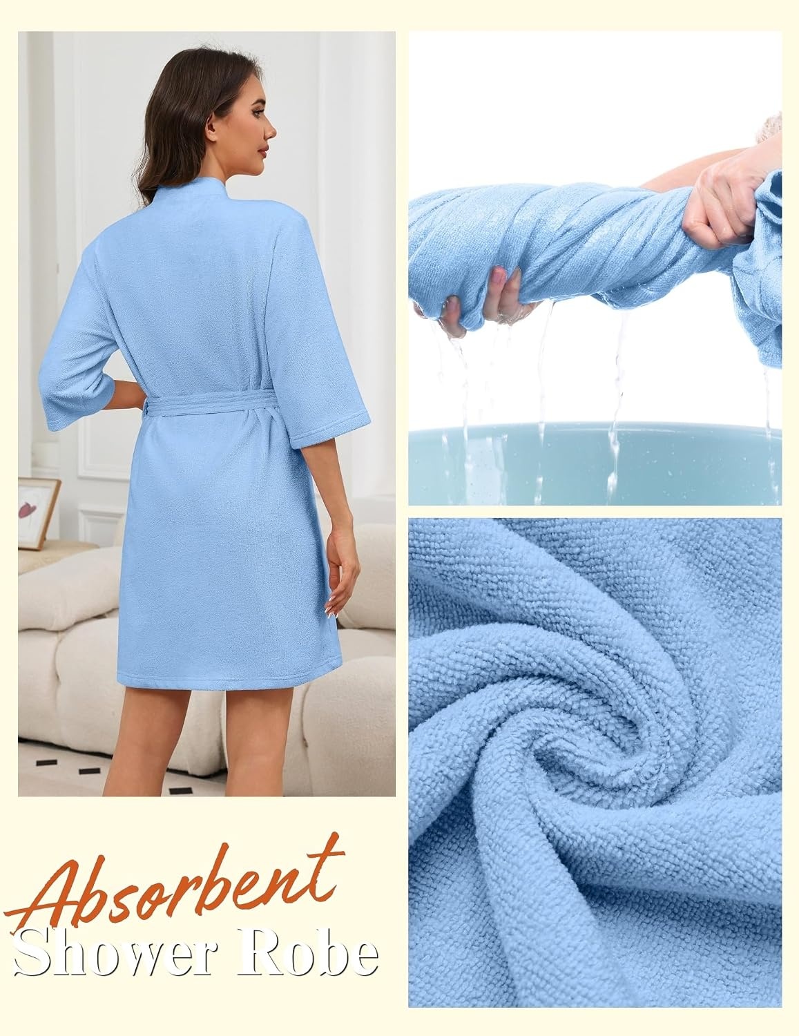 image:imageEkouaer Towel Robe for Women Terry Cloth Robes for Women Absorbent BathrobeLight Blue