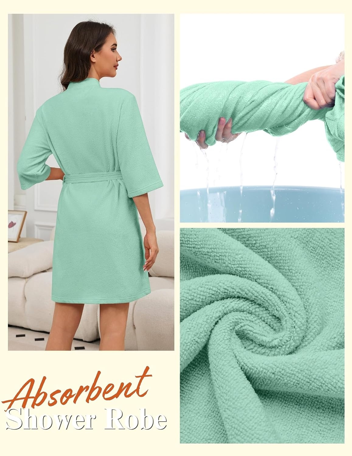 image:imageEkouaer Towel Robe for Women Terry Cloth Robes for Women Absorbent BathrobeMint Green