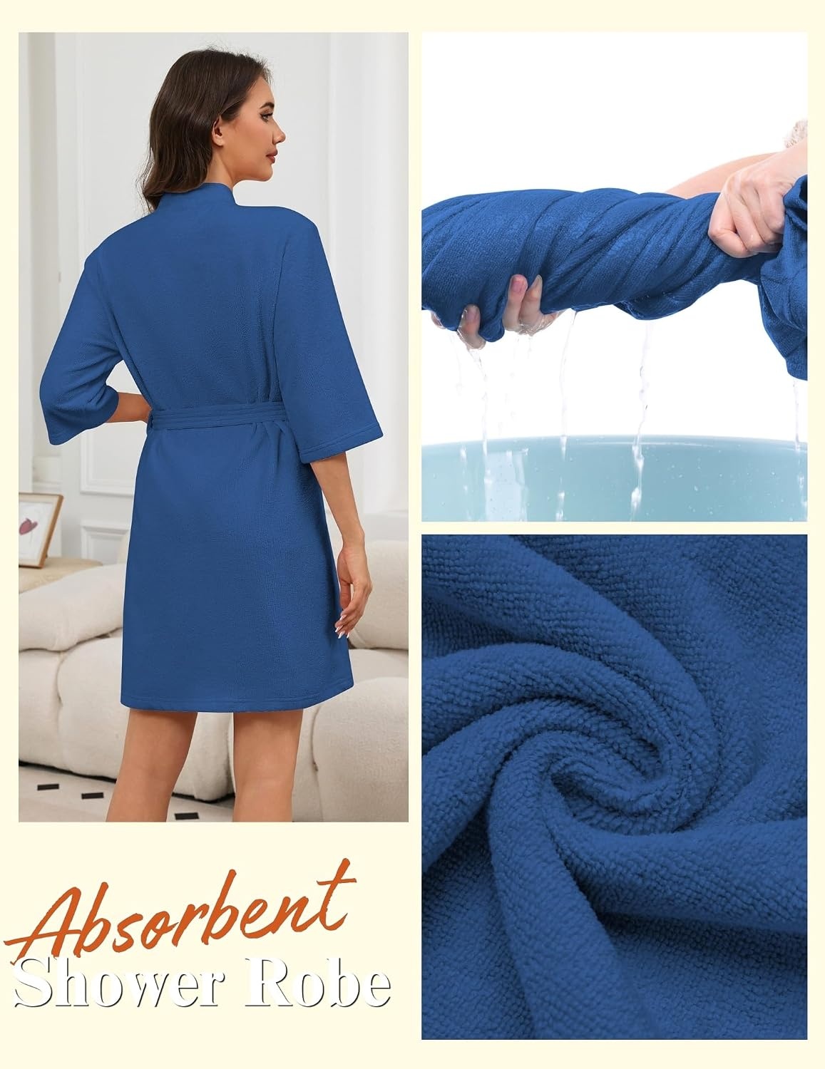image:imageEkouaer Towel Robe for Women Terry Cloth Robes for Women Absorbent BathrobeNavy