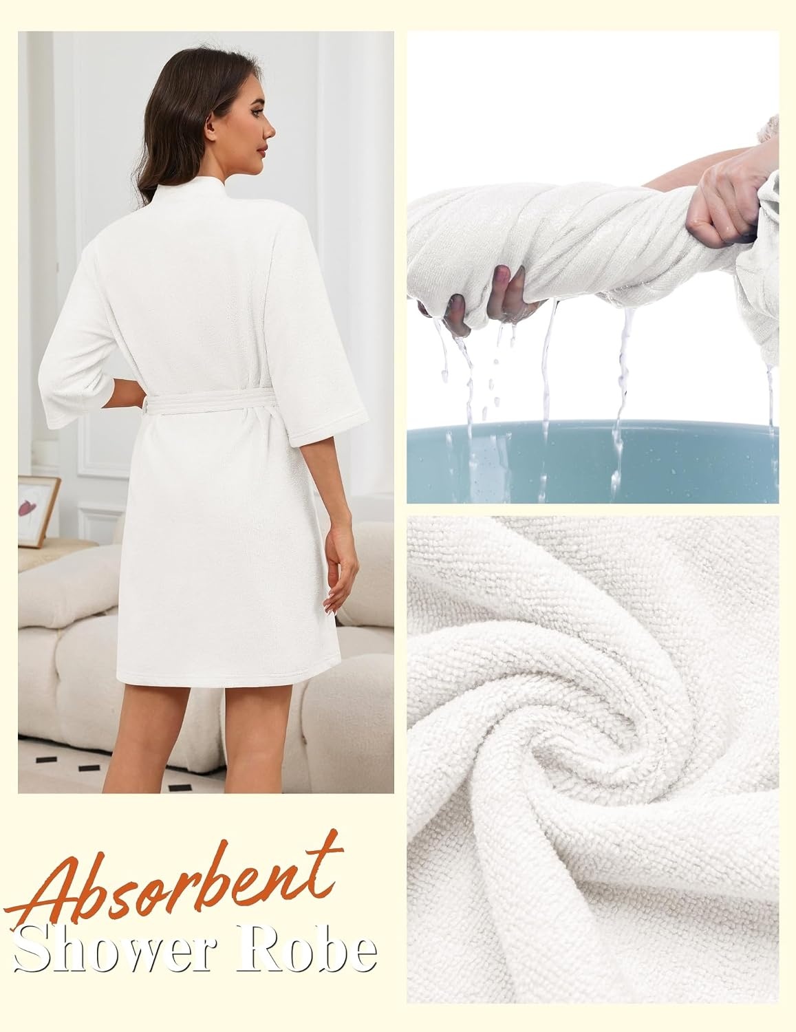 image:imageEkouaer Towel Robe for Women Terry Cloth Robes for Women Absorbent BathrobePure White