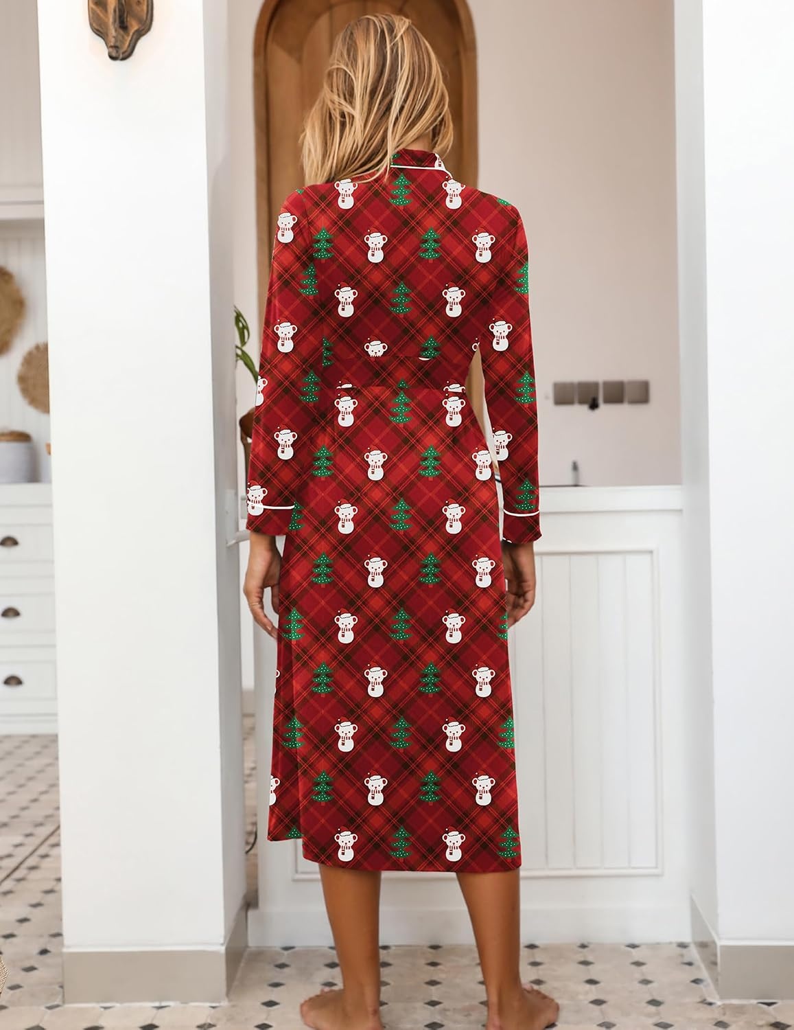 image:imageEkouaer Women Kimono Robes Full Length Knit Bathrobe Lightweight SleepwearChristmas Red Teddy Bear