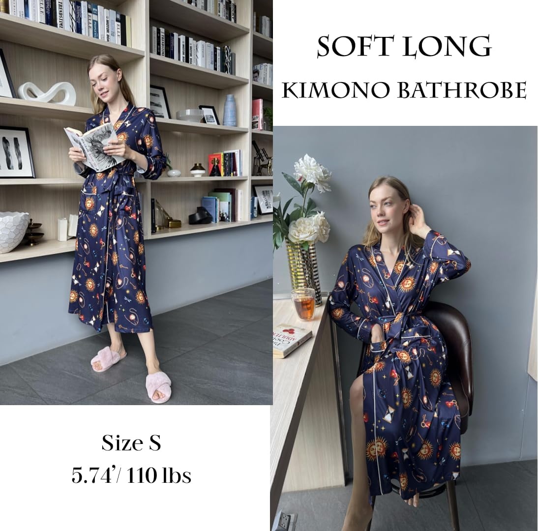 image:imageEkouaer Women Kimono Robes Full Length Knit Bathrobe Lightweight SleepwearDeep Blue Mystic