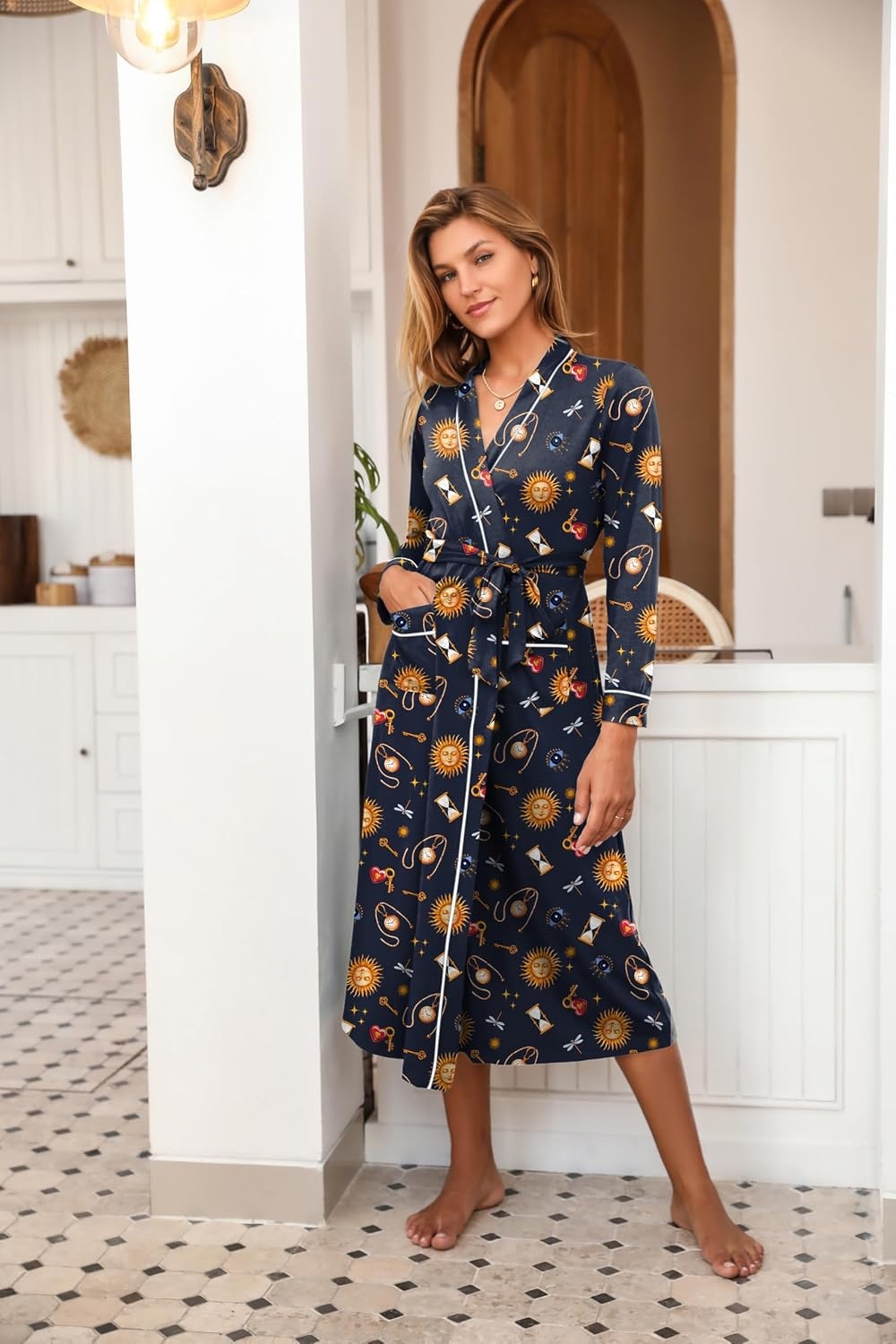 image:imageEkouaer Women Kimono Robes Full Length Knit Bathrobe Lightweight SleepwearDeep Blue Mystic