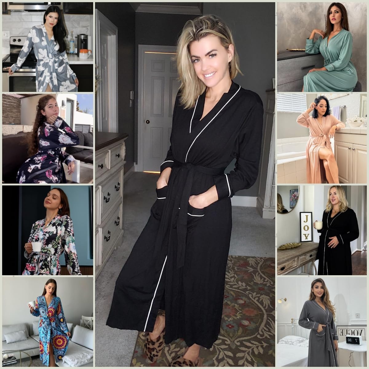 image:imageEkouaer Women Kimono Robes Full Length Knit Bathrobe Lightweight SleepwearFloral Deep Blue