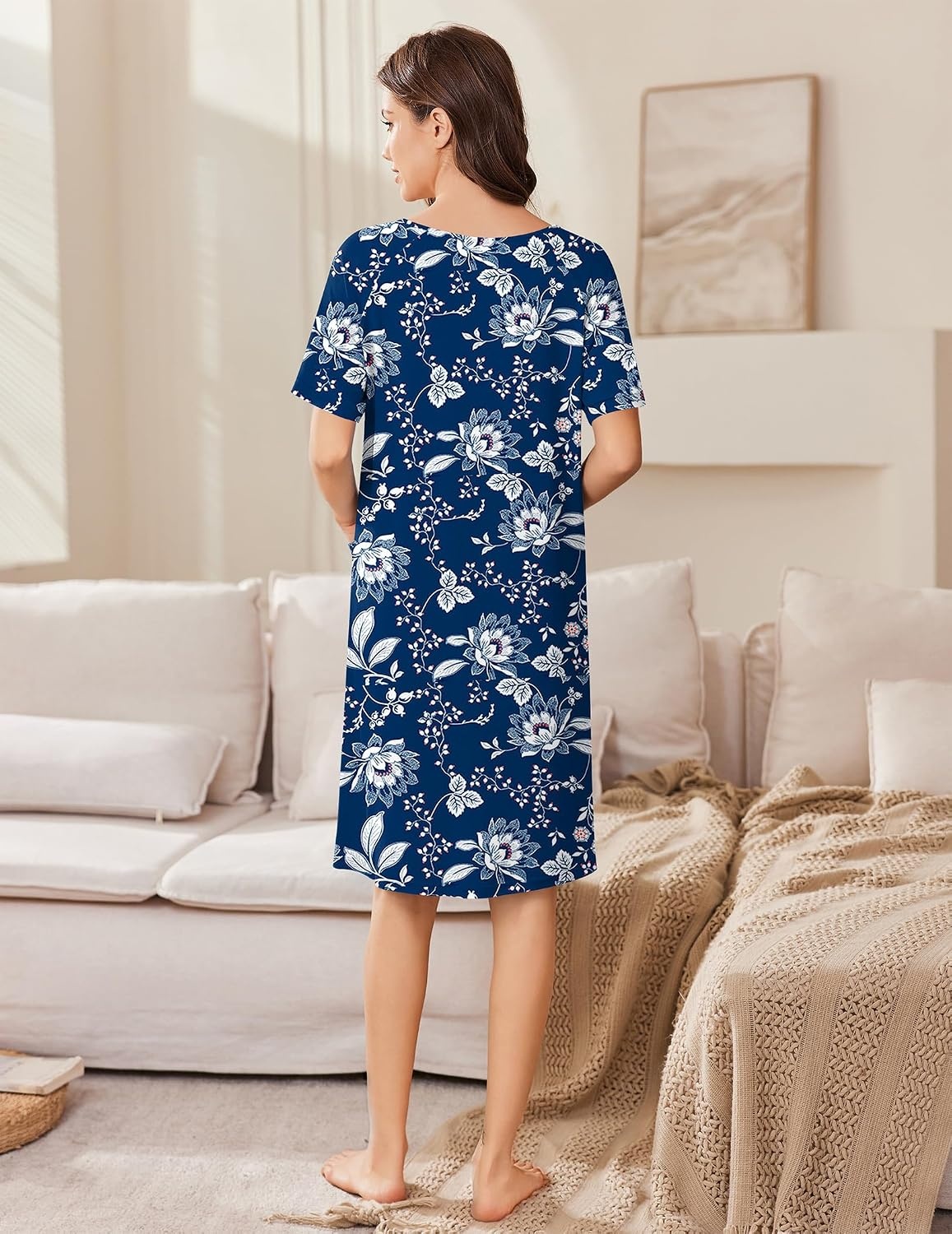 image:imageEkouaer Women Zip Up Robe Bathrobe Lightweight House Coats with PocketsEvening Blue Vines