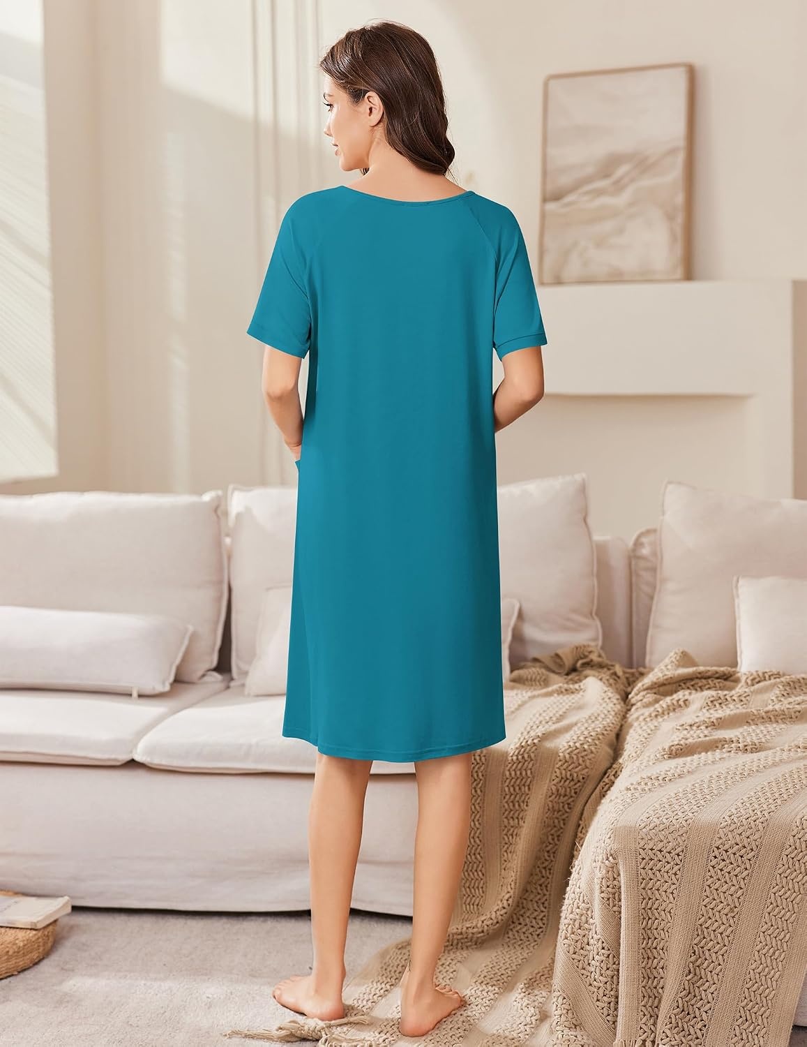 image:imageEkouaer Women Zip Up Robe Bathrobe Lightweight House Coats with PocketsPeacock Blue