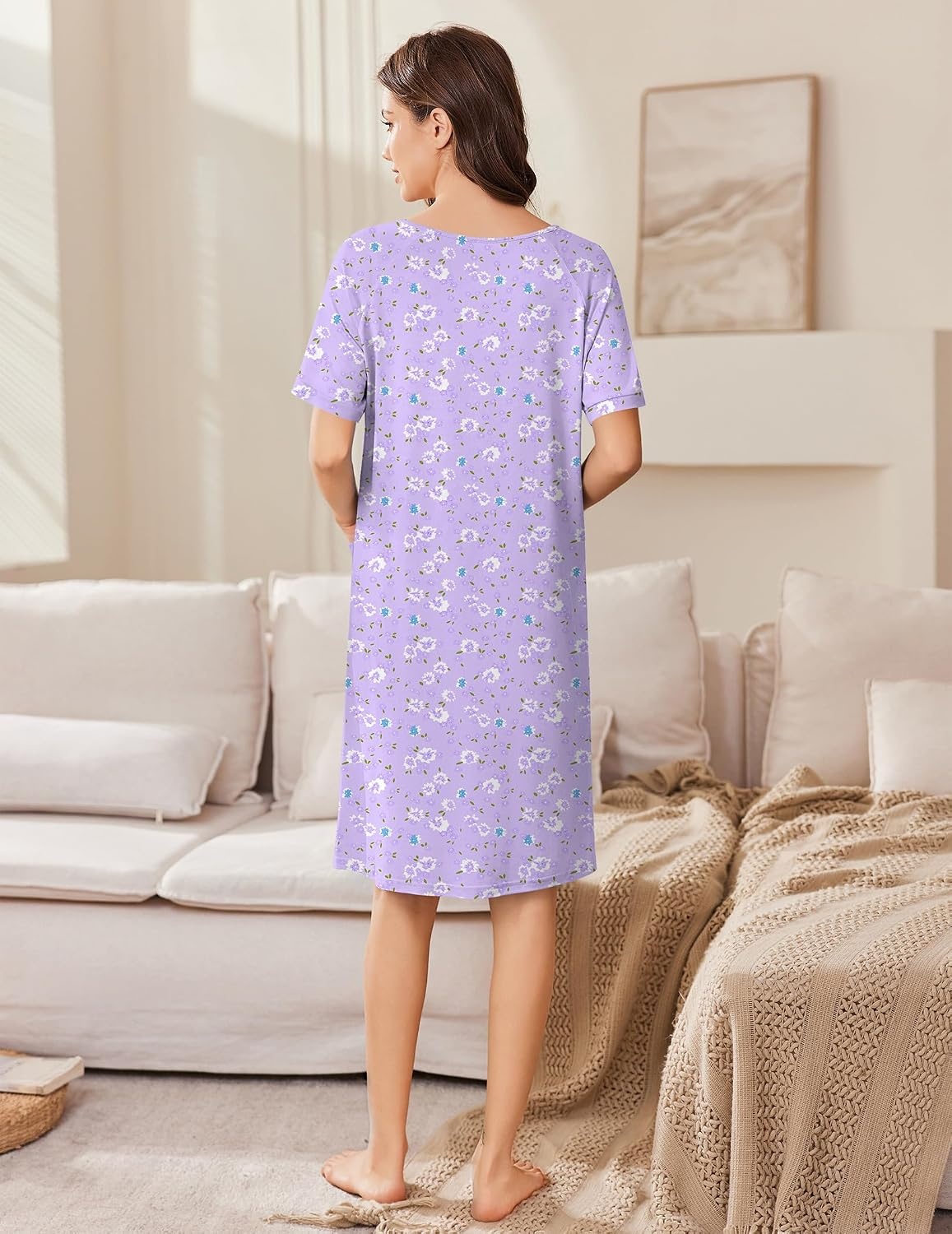 image:imageEkouaer Women Zip Up Robe Bathrobe Lightweight House Coats with PocketsPurple Floral