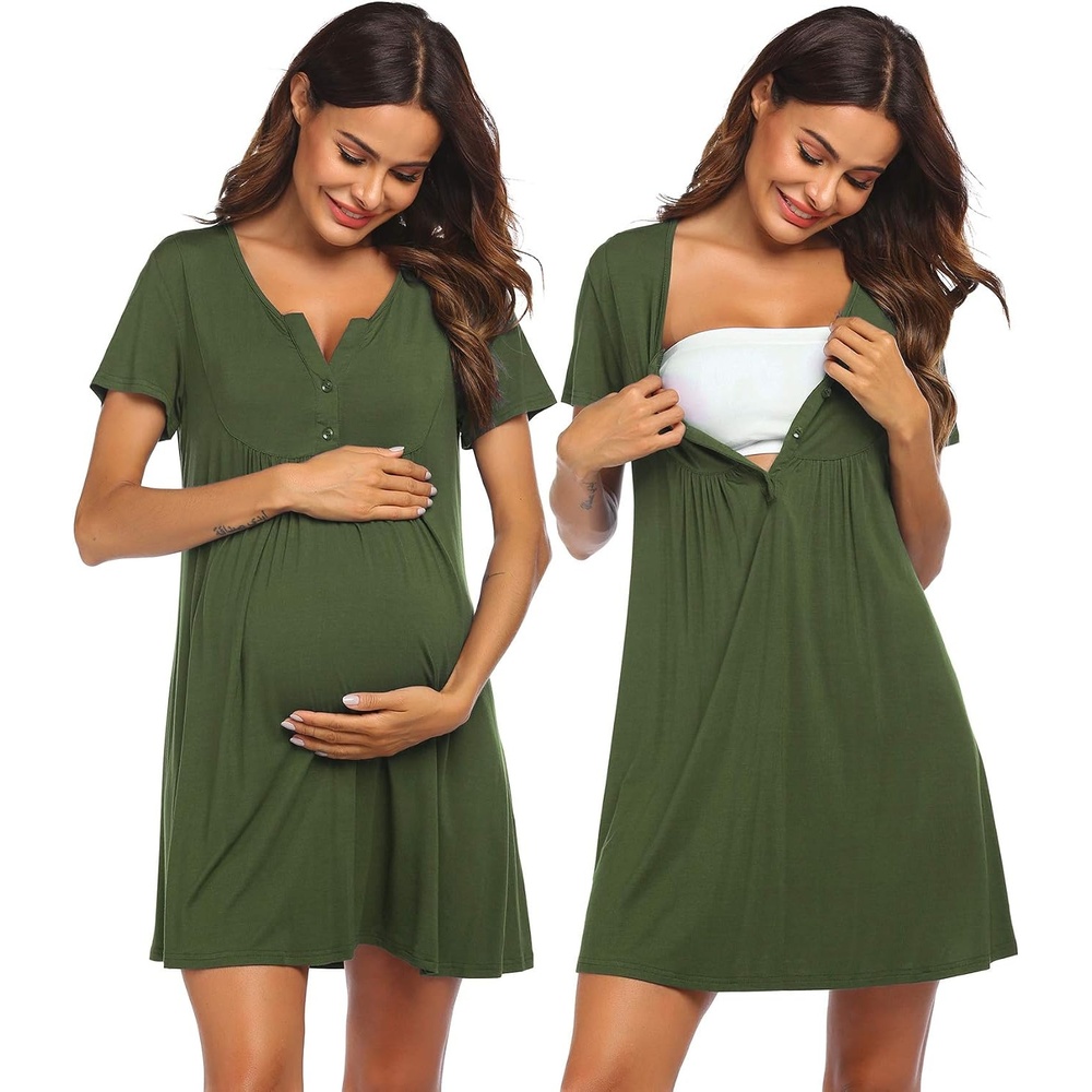 image:imageEkouaer Labor and Delivery Gown Maternity Nursing Nightgown BreastfeedingGreen