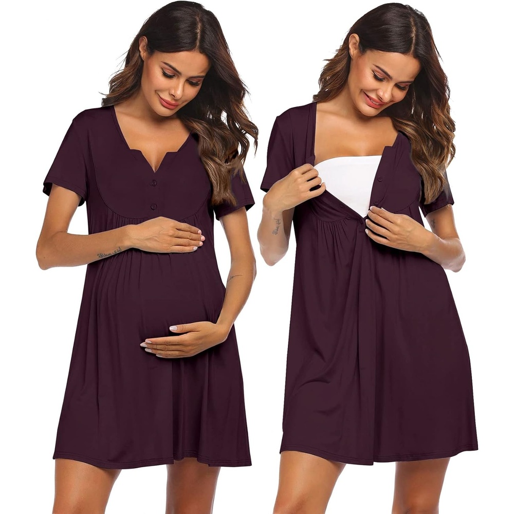 image:imageEkouaer Labor and Delivery Gown Maternity Nursing Nightgown BreastfeedingMaroon