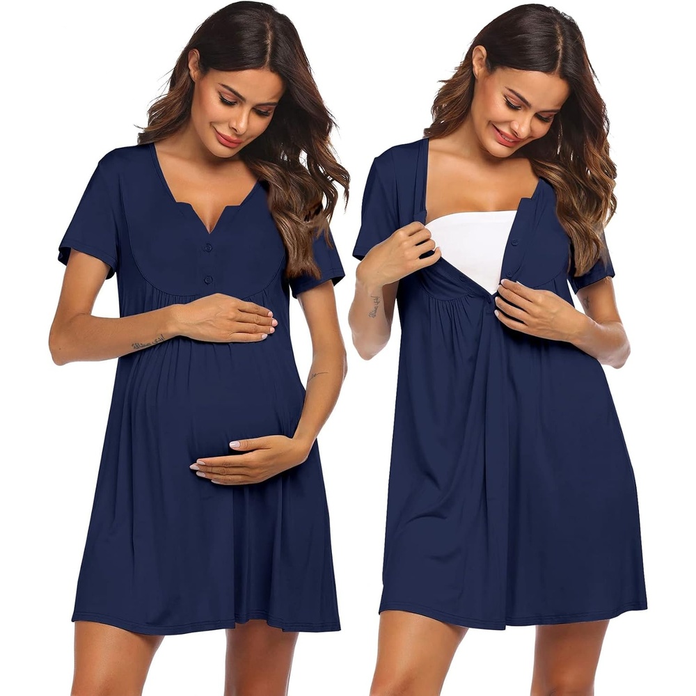 image:imageEkouaer Labor and Delivery Gown Maternity Nursing Nightgown BreastfeedingNavy Blue