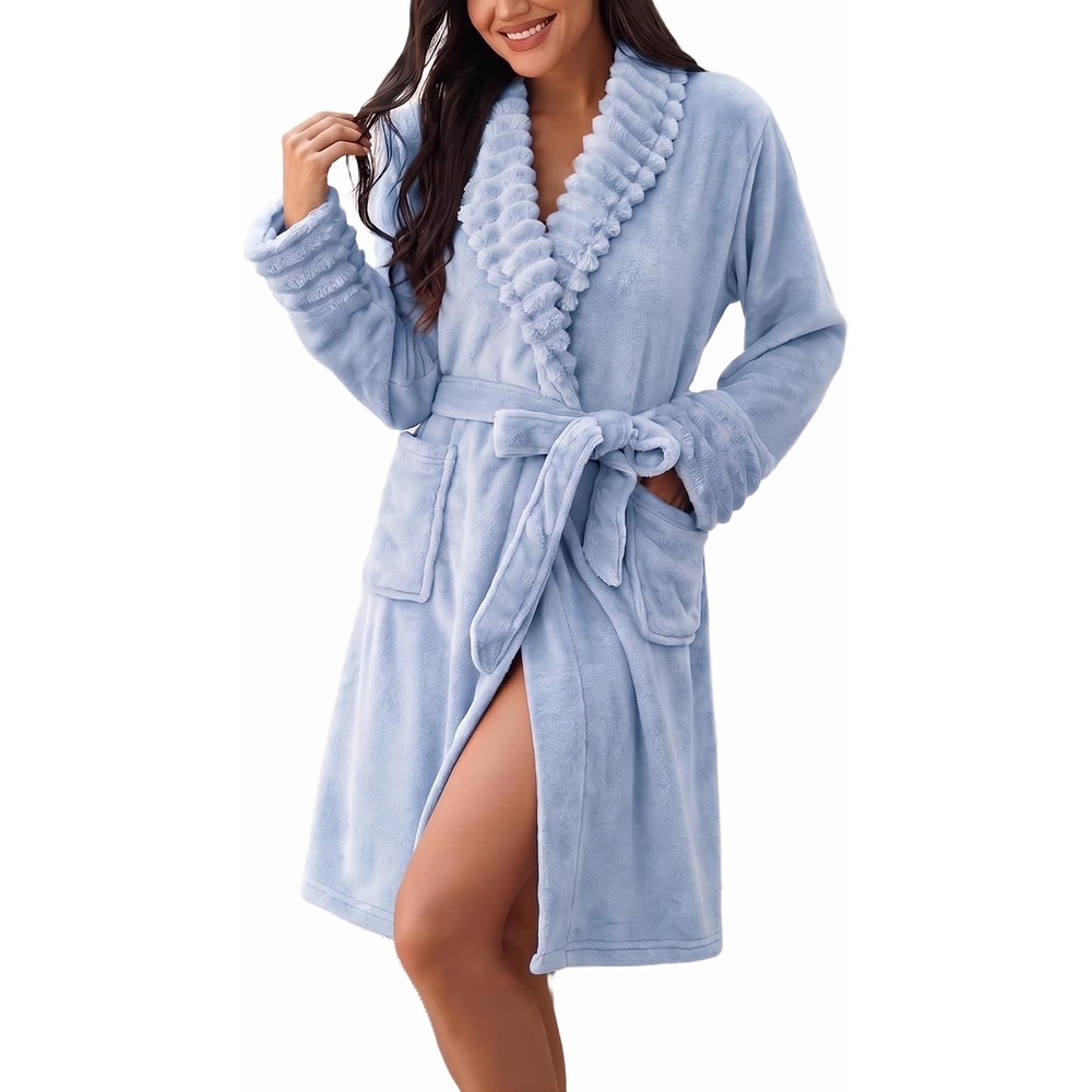 image:imageEkouaer Soft Robes for Women FluffyWarm Fleece RobeCozy Plush BathrobeLight Blue