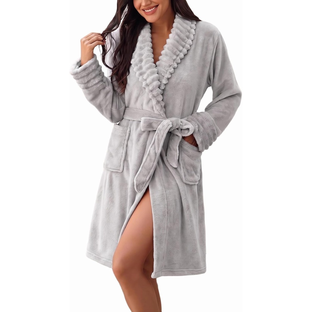 image:imageEkouaer Soft Robes for Women FluffyWarm Fleece RobeCozy Plush BathrobeLight Grey