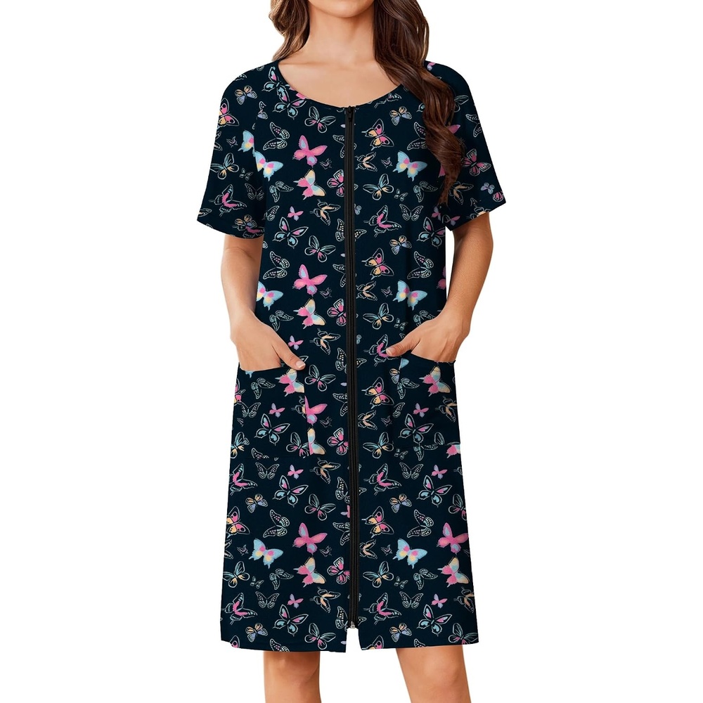 image:imageEkouaer Women Zip Up Robe Bathrobe Lightweight House Coats with PocketsColorful Butterfly