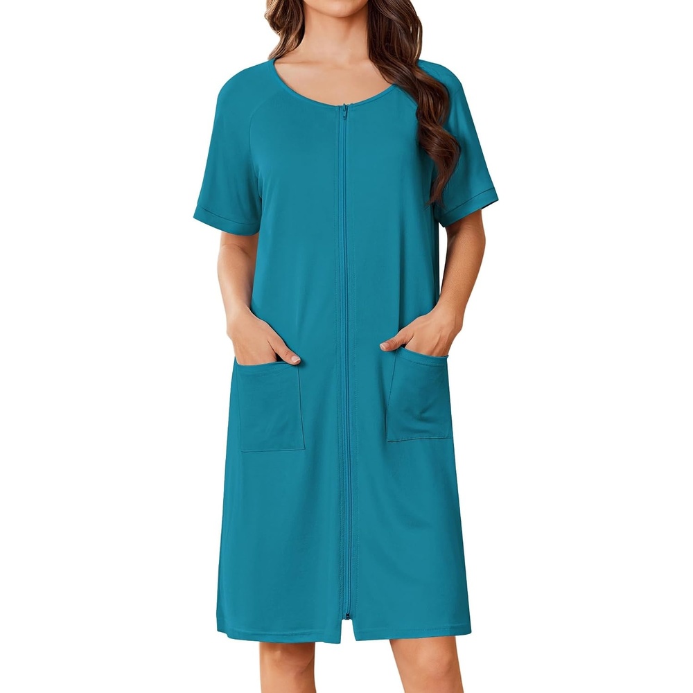 image:imageEkouaer Women Zip Up Robe Bathrobe Lightweight House Coats with PocketsPeacock Blue