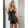 Ekouaer Satin Pajama Set for Women Silk Pjs Sets Camisole Top and Shorts(Black)