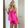 Ekouaer Satin Pajama Set for Women Silk Pjs Sets Camisole Top and Shorts(Rose Red)
