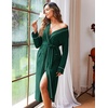 Ekouaer Women Kimono Robes Full Length Knit Bathrobe Lightweight Sleepwear(Dark Green)