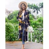 Ekouaer Women Kimono Robes Full Length Knit Bathrobe Lightweight Sleepwear(Floral Deep Blue)