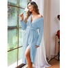 Ekouaer Women Kimono Robes Full Length Knit Bathrobe Lightweight Sleepwear(Light Blue)