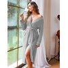 Ekouaer Women Kimono Robes Full Length Knit Bathrobe Lightweight Sleepwear(Light Gray)