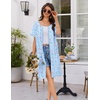 Ekouaer Women Zip Up Robe Bathrobe Lightweight House Coats with Pockets(Blue Grid Floral)