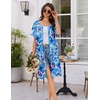 Ekouaer Women Zip Up Robe Bathrobe Lightweight House Coats with Pockets(Dark Blue Floral)