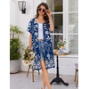 Ekouaer Women Zip Up Robe Bathrobe Lightweight House Coats with Pockets(Evening Blue Vines)