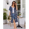 Ekouaer Women Zip Up Robe Bathrobe Lightweight House Coats with Pockets(Navy Floral)