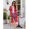 Ekouaer Women Zip Up Robe Bathrobe Lightweight House Coats with Pockets(Red Floral)