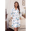 Ekouaer Women’s Robe Soft Lightweight 3/4 Sleeve Knit Bathrobe with Pockets(Blue Floral)