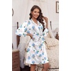 Ekouaer Women’s Robe Soft Lightweight 3/4 Sleeve Knit Bathrobe with Pockets(Blue Floral)